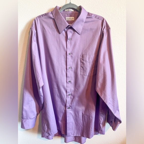 Van Heusen Big Fit Stretch Flex Wrinkle Free Dress Shirt Lavender - Picture 15 of 15
